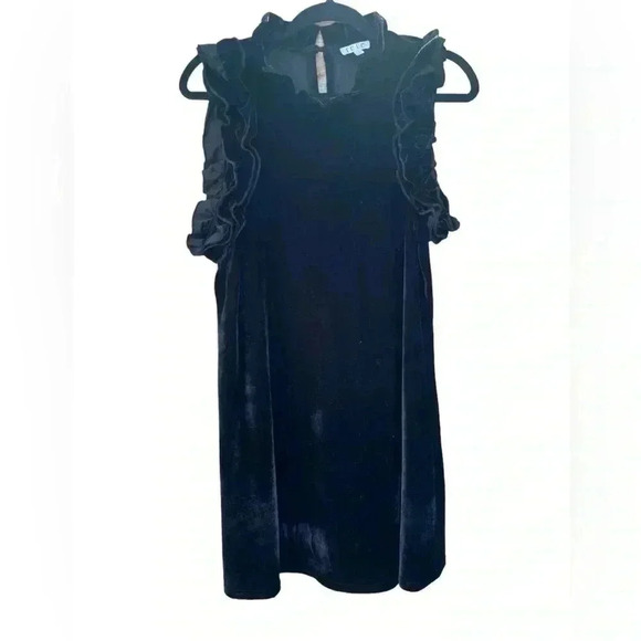 TCEC sleeveless black velvet like material with detail at cap sleeve. Size Large - Picture 1 of 7